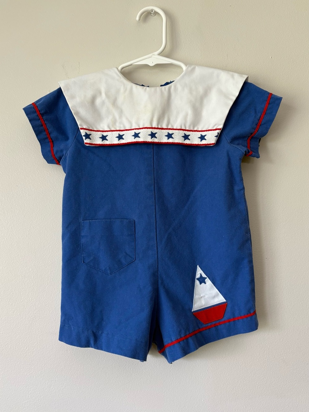 4th Of July Vintage Robert Jackson Sailor Romper 3T Patriotic Stars Stripes Flaw